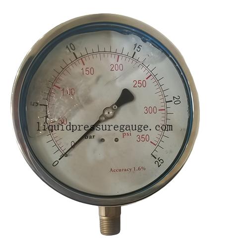 6" Liquid Pressure Gauge,zero adjustable pointer,0350 psi,lower mount, 1/2 NPT, stainless steel