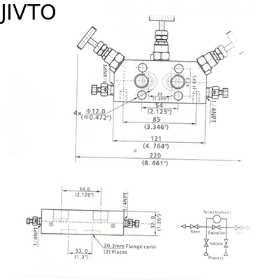 Pressure Transmitter 1/2 NPT 200C Three Valve Instrument Manifold Valve 6000PSI