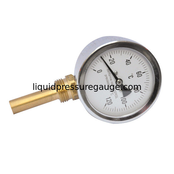 Bimetal Stem 120C 3'' 72mm Industrial Bimetal Thermometer 1/4 BSP Brass