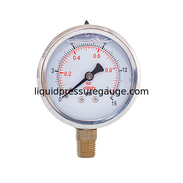 Dry 1/4" NPT Liquid Filled Water Pressure Gauge 2'' 50mm 15 Psi