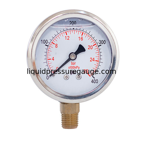 28 Bar SS 2.5Inch Liquid Filled Pressure Gauges 1/4 Thread Compound Pressure Gauge