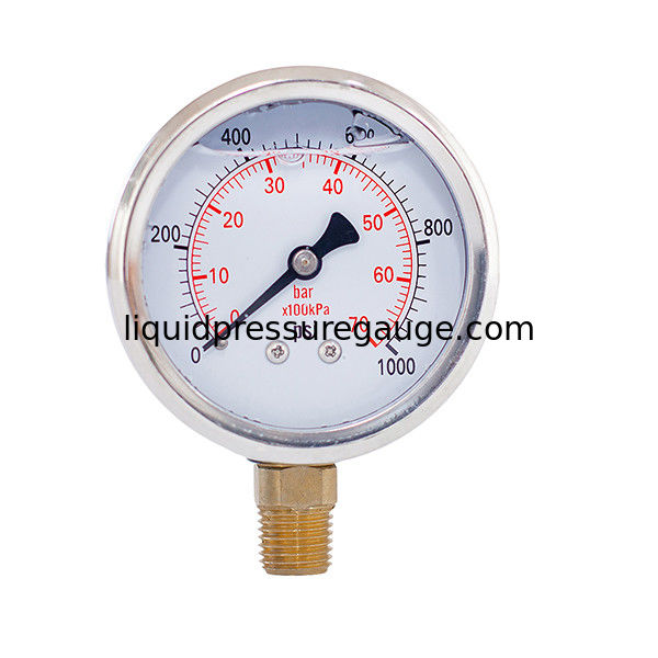 Compound 1000 Psi Liquid Filled Pressure Gauges 63mm 2.5 Inch 1/4 BSP Brass