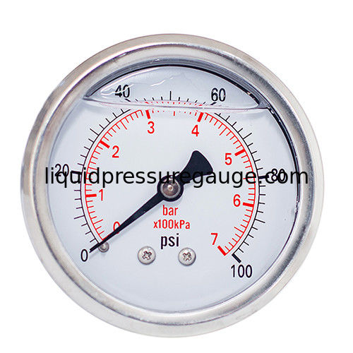 2-1/2 Inch Face Dial 100kpa 7Bar glycerin Liquid Filled Pressure Gauges 1/4 NPT