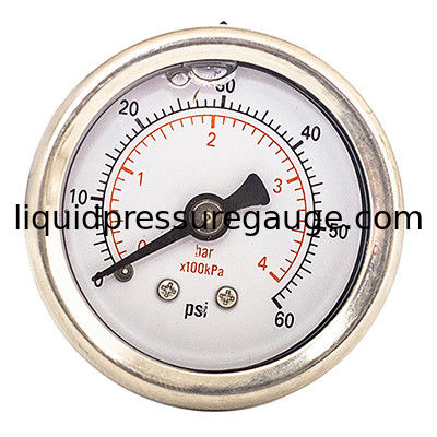 304 SS Case 2 Inch Liquid Filled Pressure Gauges Manometer 60 Psi 2.5% 1/4'' NPT
