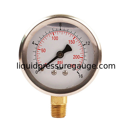 Liquid 16 Bar 2in Glycerine Filled Pressure Gauge 1/4"NPT Thread
